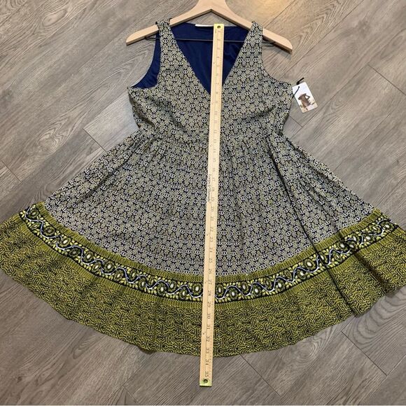 SINCERELY JULES Dress Women’s L Green Yellow V-Neck Sleeveless Gathered … - Picture 13 of 14